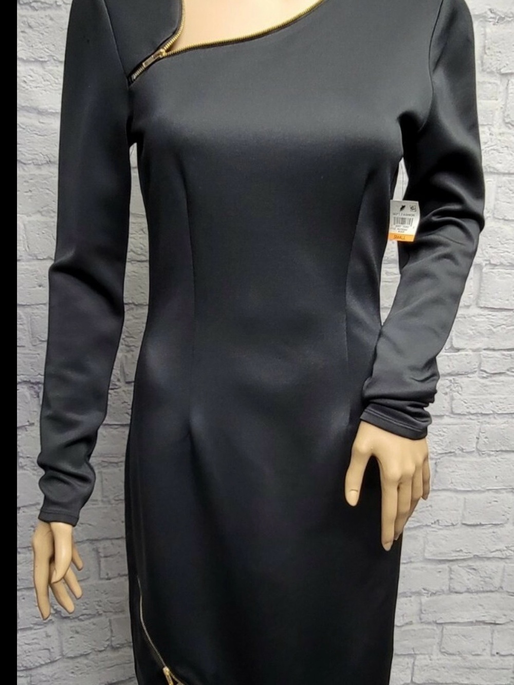 Thalia Sodi Black Long-Sleeve Asymmetrical Zip Sheath Dress Size M